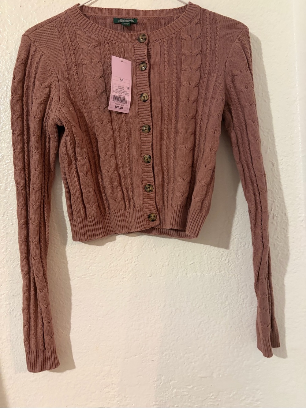 Cable-Knit Button Front Cardigan Sweater - Dusty Rose brown